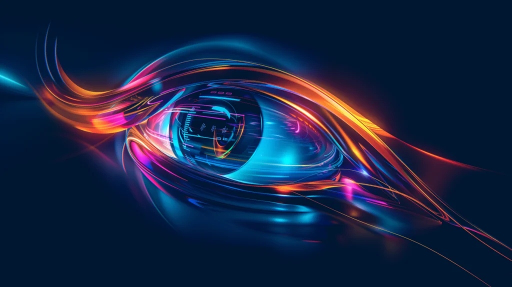 Stilisiertes digitales Auge als Symbol für die Sichtbarkeit von Marken in KI-Systemen